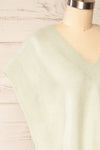 Uter Sage Green Sleeveless V-Neck Knitted Vest | La petite garçonne side close up
