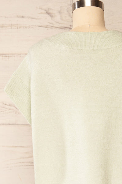Uter Sage Green Sleeveless V-Neck Knitted Vest | La petite garçonne back close up