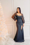 Villanelle Black Mermaid Gown w/ Puffy Sleeves | Boutique 1861 full model