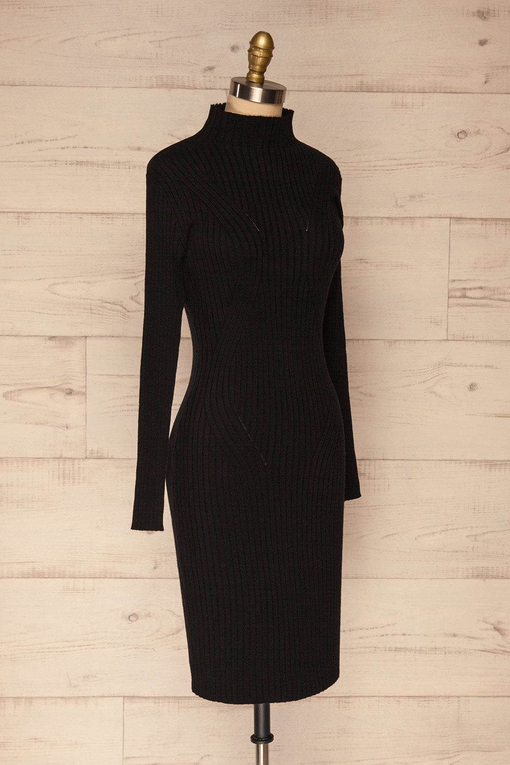 Valence Black Ribbed Mock Neck Dress | La petite garçonne side view 