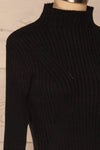 Valence Black Ribbed Mock Neck Dress | La petite garçonne side close-up