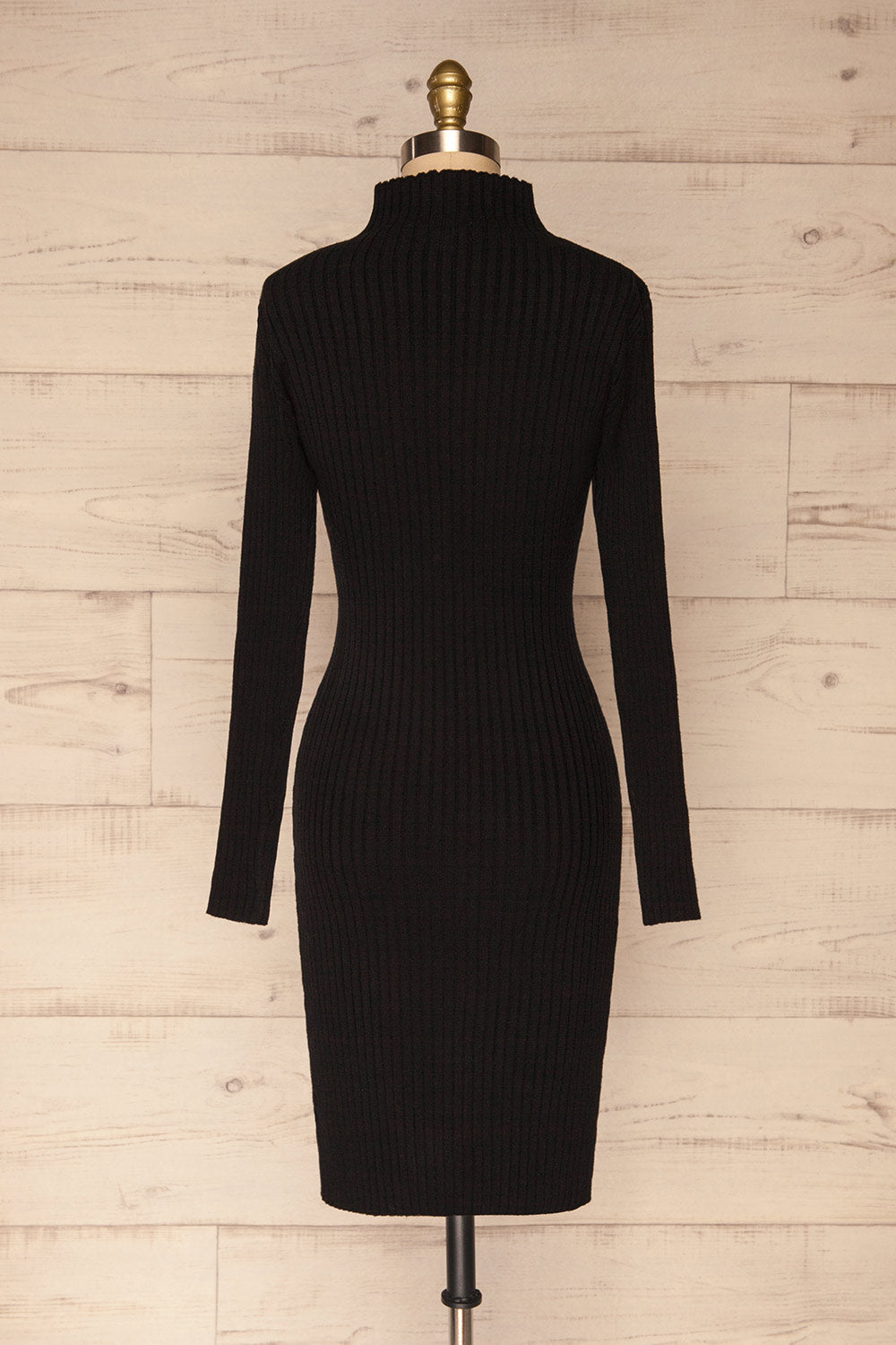 Valence Black Ribbed Mock Neck Dress | La petite garçonne back view 