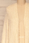 Valette Cream Fuzzy Long Sleeve Cardigan | La petite garçonne front close-up