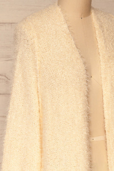 Valette Cream Fuzzy Long Sleeve Cardigan | La petite garçonne side close-up