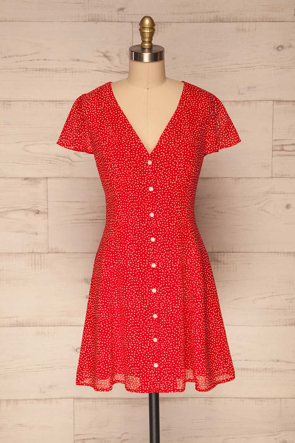 Valkyrie Red Polka Dot Short Dress | La petite garçonne  front view 