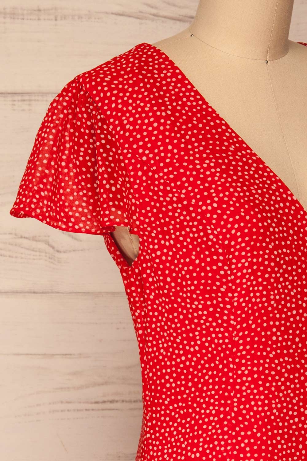 Valkyrie Red Polka Dot Short Dress | La petite garçonne  side close-up