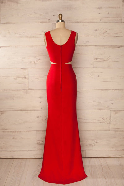 Vallata Fraise - Red waist cut-outs fitted gown