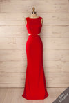 Vallata Fraise Red waist cut-outs fitted gown | La Petite Garçonne