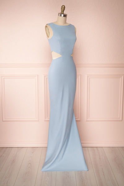 Vallata Celeste - Baby blue waist cut-outs fitted gown side view