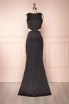 Vallata Satin - Black waist cut-outs fitted gown | La petite Garçonne