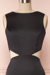 Vallata Satin - Black waist cut-outs fitted gown | La petite Garçonne front close up