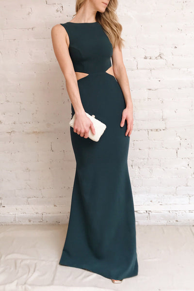 Vallata Emerald - Dark Green waist cut-outs fitted gown
