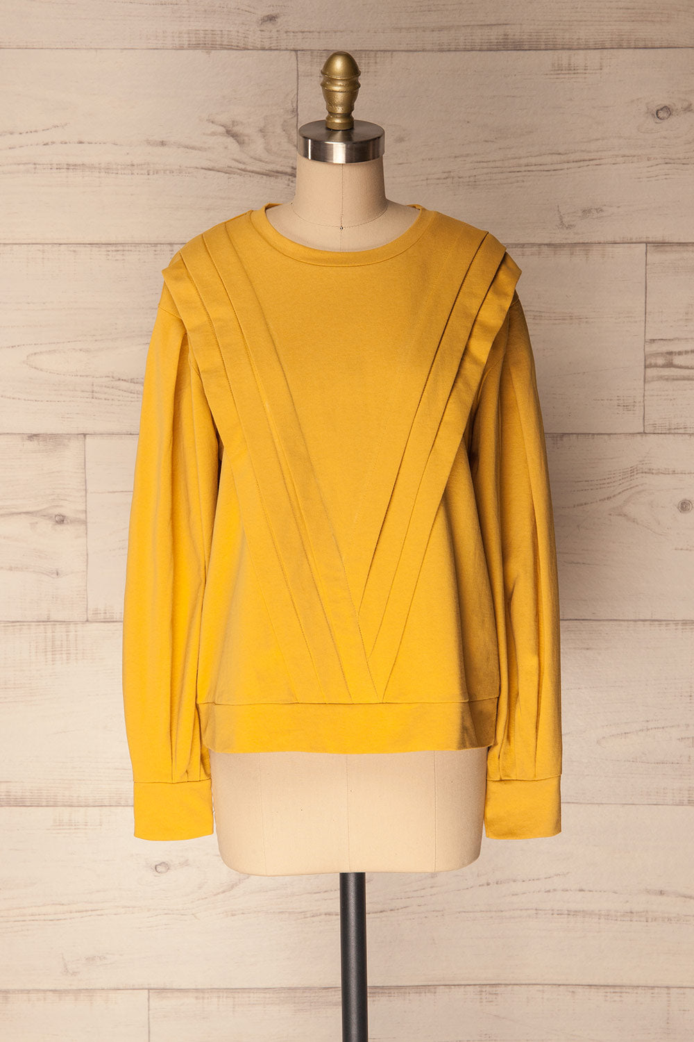 Vallosio Curcuma Yellow Pleated Long Sleeved Top | La Petite Garçonne