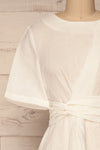 Valthi White Linen A-Line Midi Dress | La petite garçonne front close-up