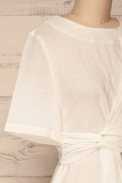 Valthi White Linen A-Line Midi Dress | La petite garçonne side close-up