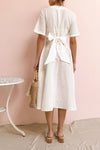 Valthi White Linen A-Line Midi Dress | La petite garçonne model back