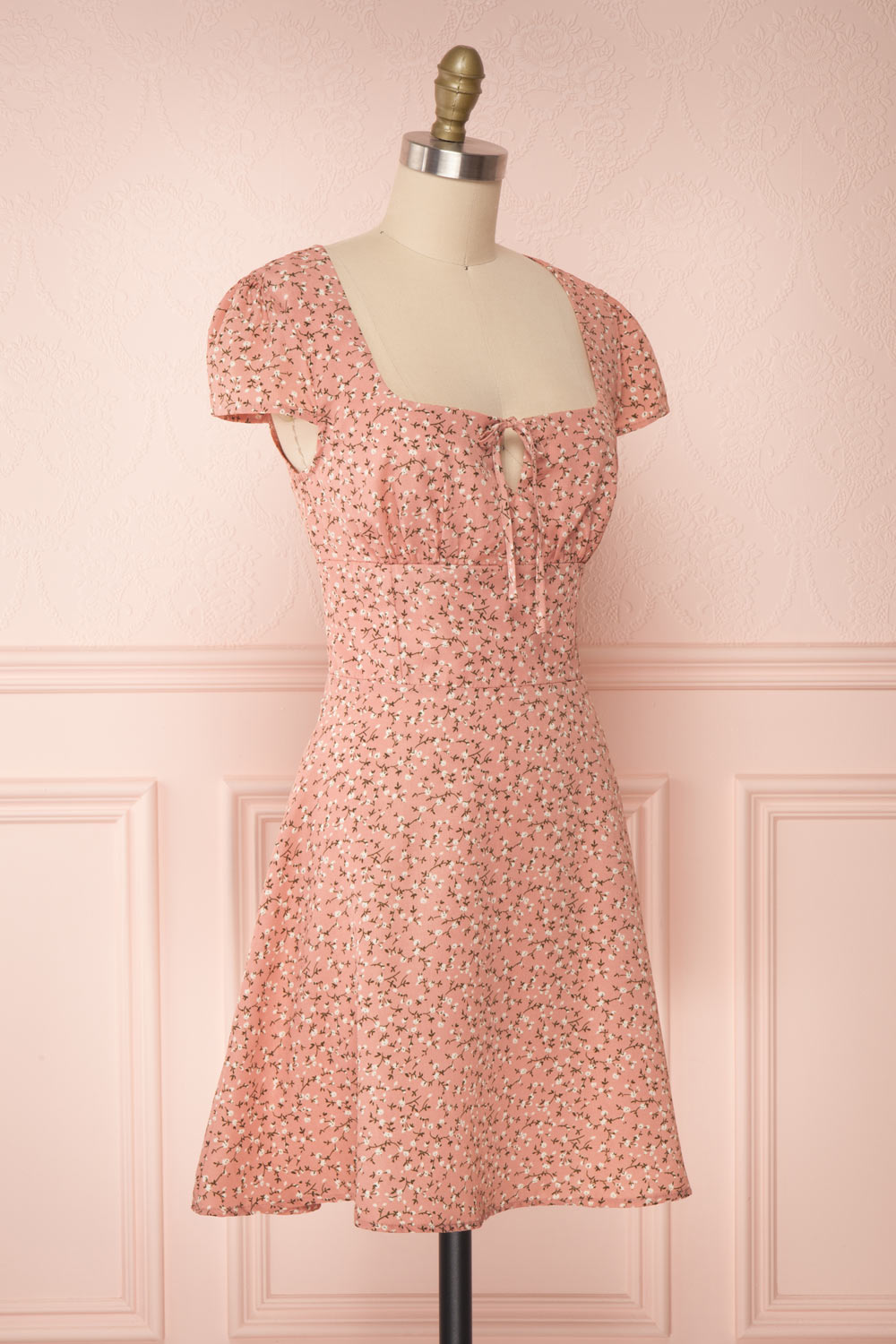 Vanadis Pink Floral A-Line Short Dress