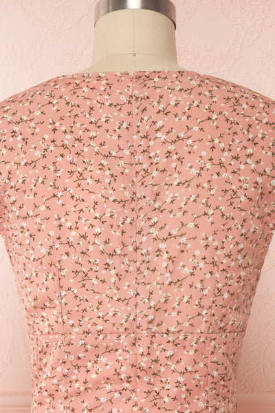Vanadis Pink Floral A-Line Short Dress | Boutique 1861 back close up
