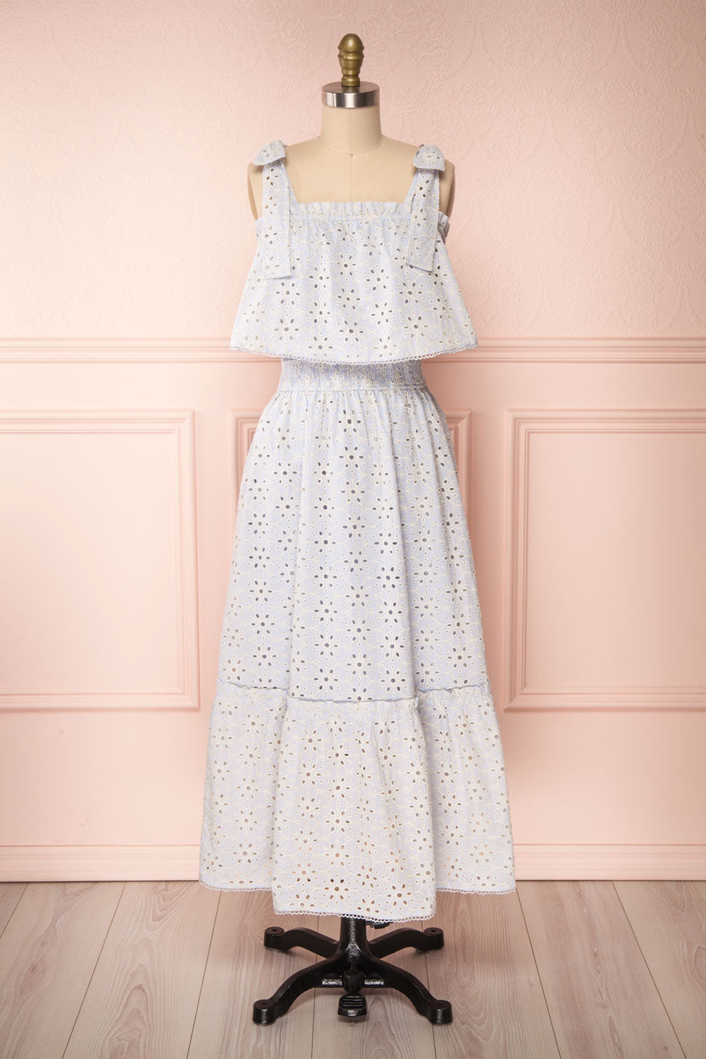 Vanolie Baby Blue English Embroidered Dress | Boutique 1861 side close up