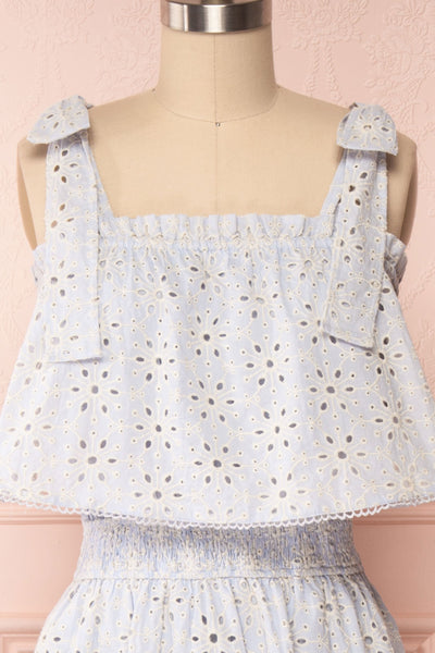 Vanolie Baby Blue English Embroidered Dress | Boutique 1861 front close up