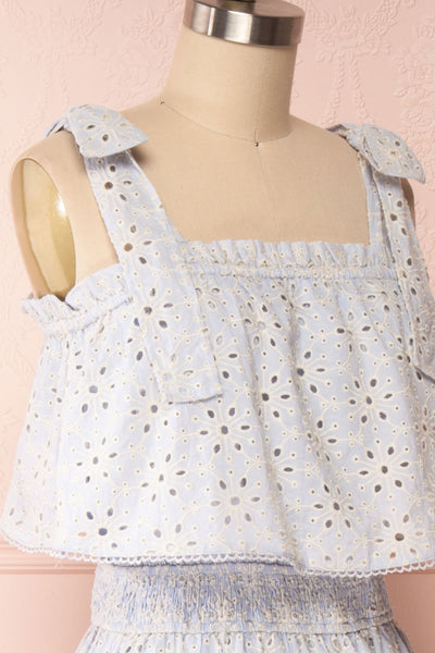 Vanolie Baby Blue English Embroidered Dress | Boutique 1861 side close up