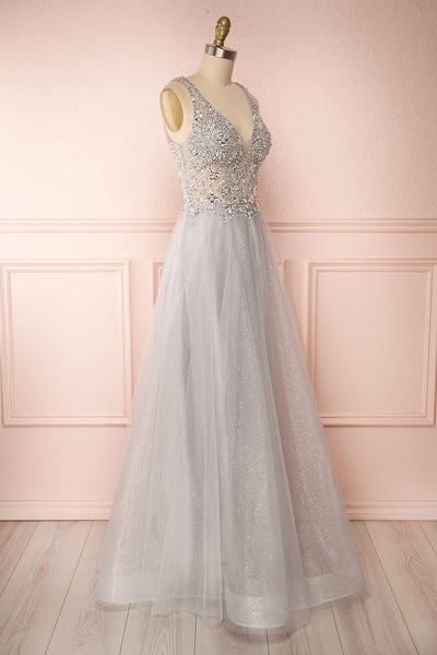 Vatrouchka Grey Tulle & Crystal Gown | Robe side view | Boutique 1861