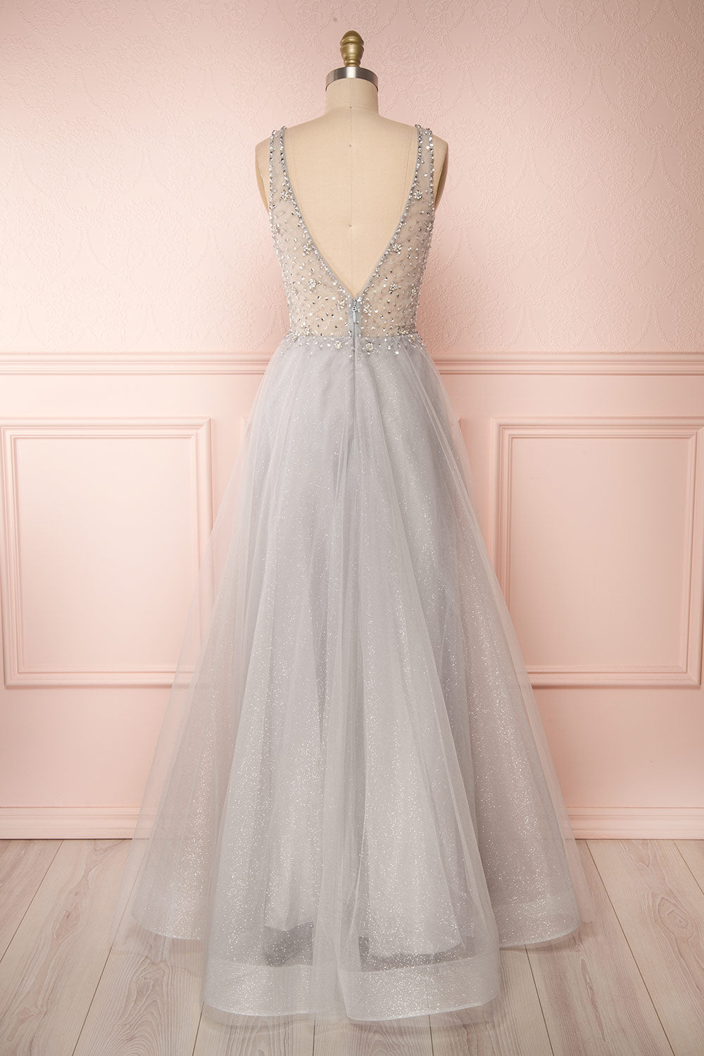 Vatrouchka Grey Tulle & Crystal Gown | Robe back view | Boutique 1861