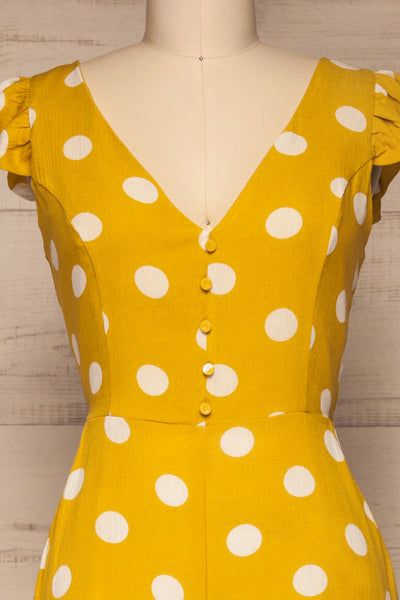 Veendam Yellow Jumpsuit | Combinaison | La Petite Garçonne front close-up