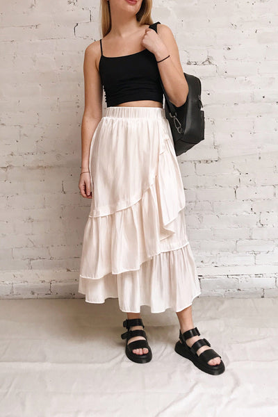 Venelle Ivory Mid-Length Skirt w/ Frills | Boutique 1861 model look