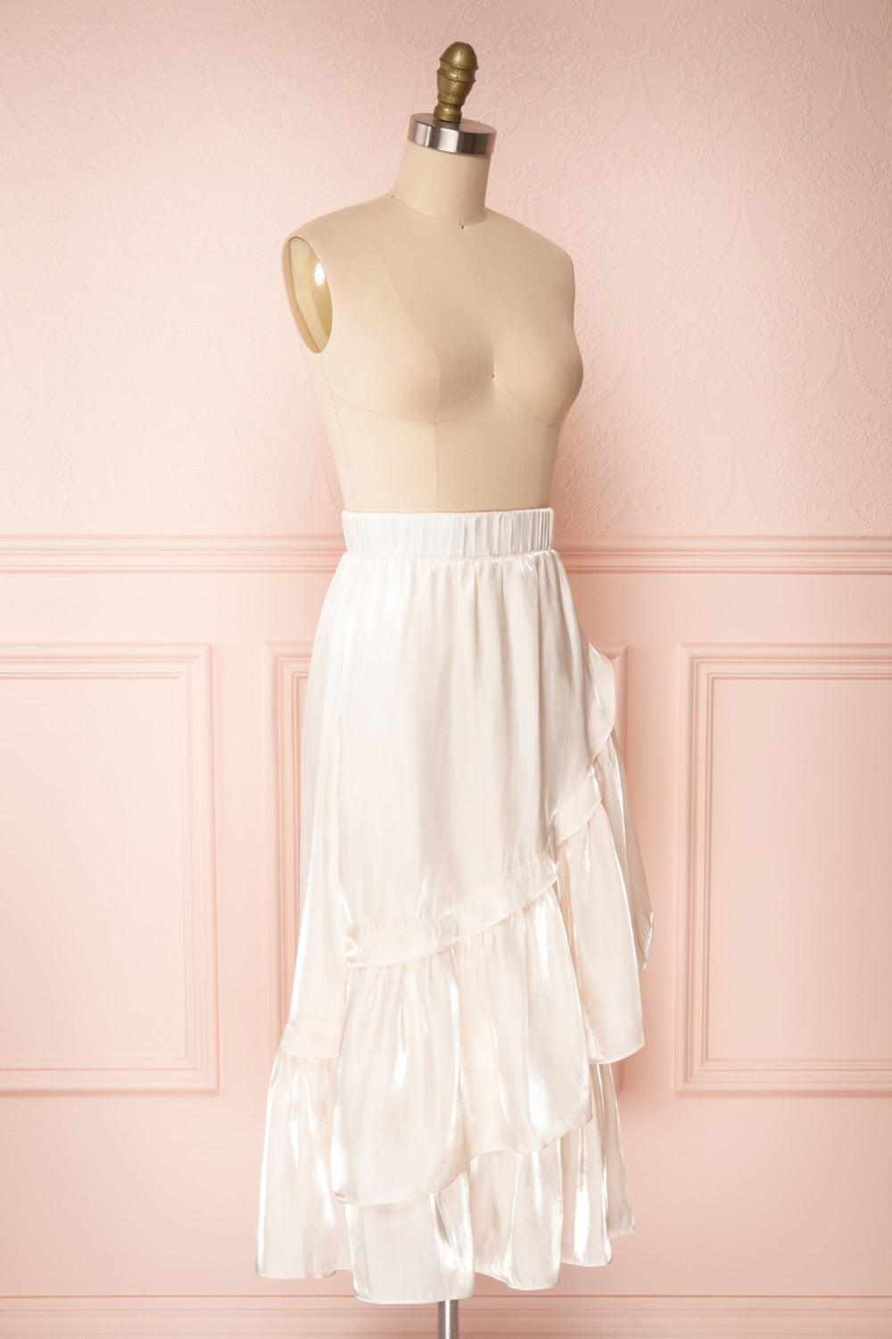 Venelle Ivory Mid-Length Skirt w/ Frills | Boutique 1861 side view