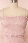 Venetia Light Pink Ruched Short Dress | Boutique 1861 front close up