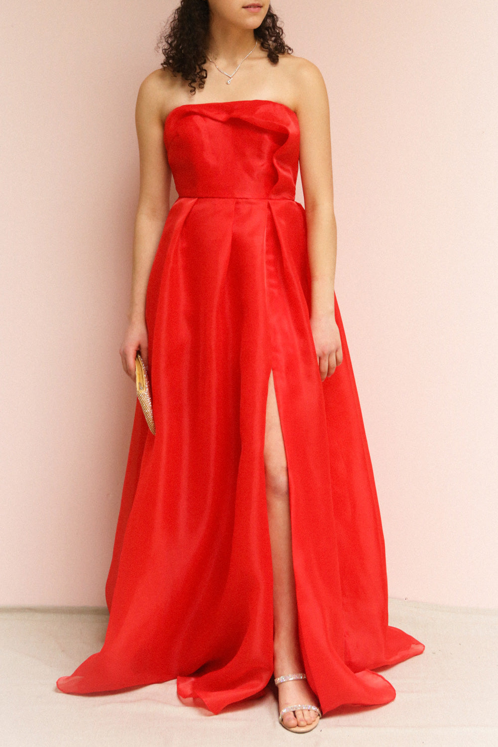 Venosa Red Strapless Maxi Dress | La petite garçonne on model