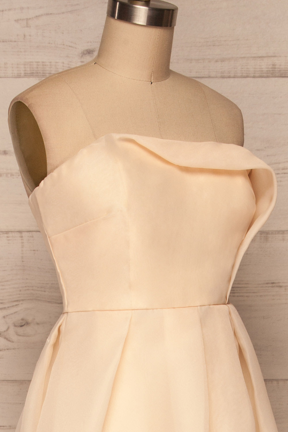 Venosa Beige Strapless Maxi Dress side close up | La petite garçonne