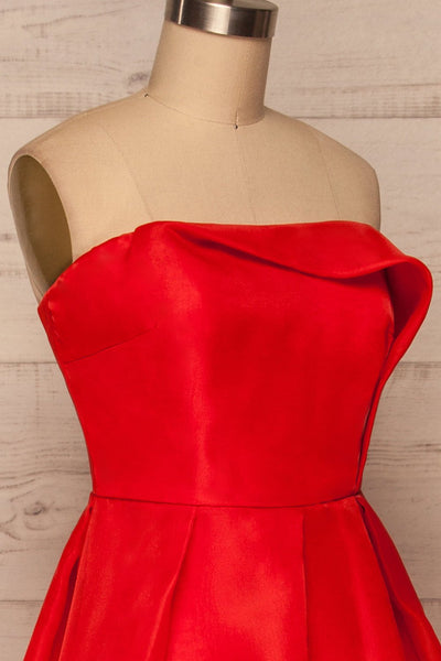 Venosa Red Strapless Maxi Dress side close up | La petite garçonne