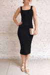 Verona Black Semi-Fitted Midi Dress | La petite garçonne model look