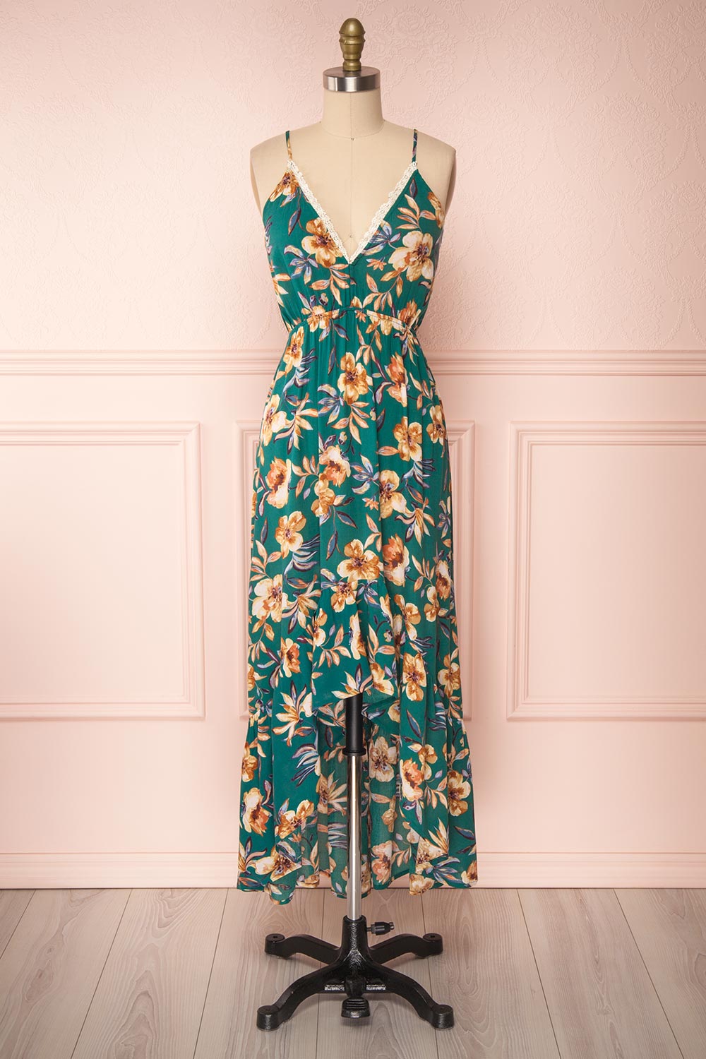 Verrina Green High-Low Floral Summer Dress | Boutique 1861 front view
