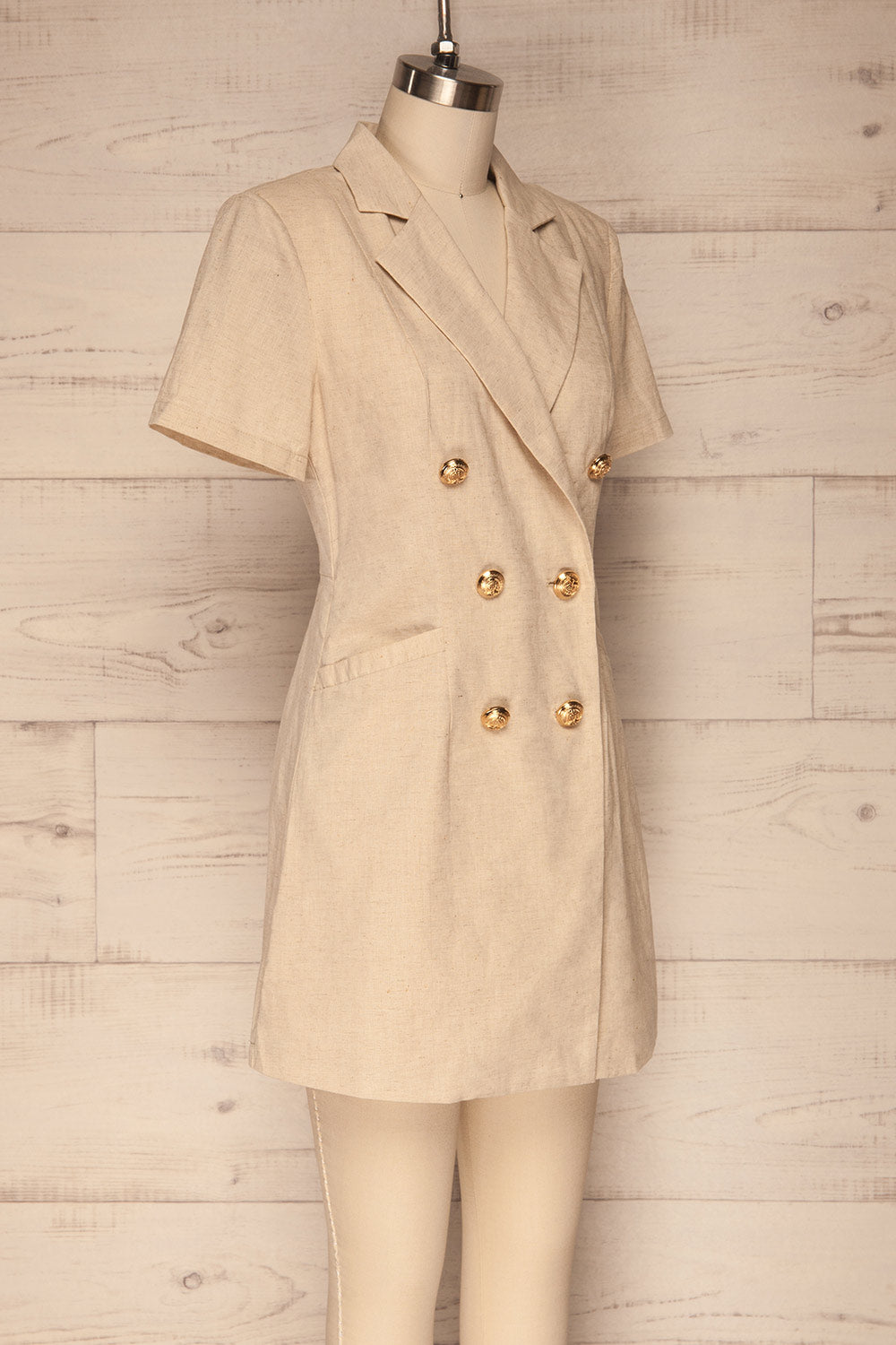 Verviers Beige Natural Linen Tailor Romper | La petite garçonne side view