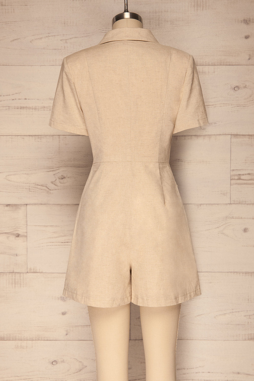 Verviers Beige Natural Linen Tailor Romper | La petite garçonne  back view