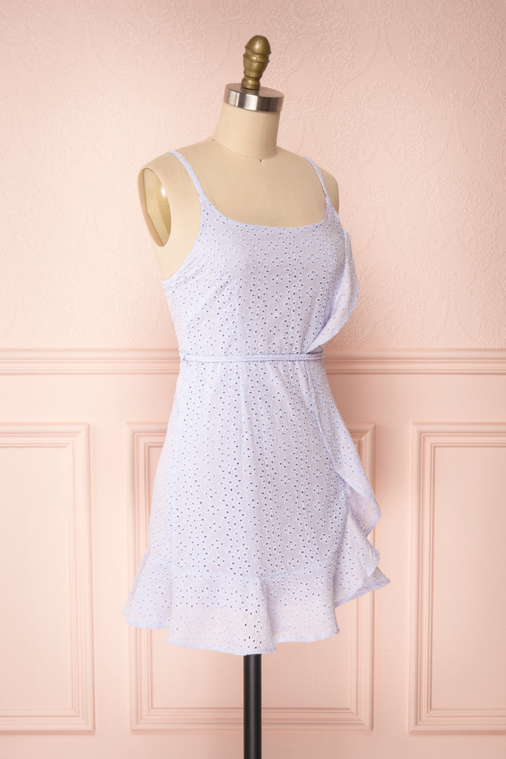 Vidia Lavender Openwork Short Dress | Boutique 1861 side view