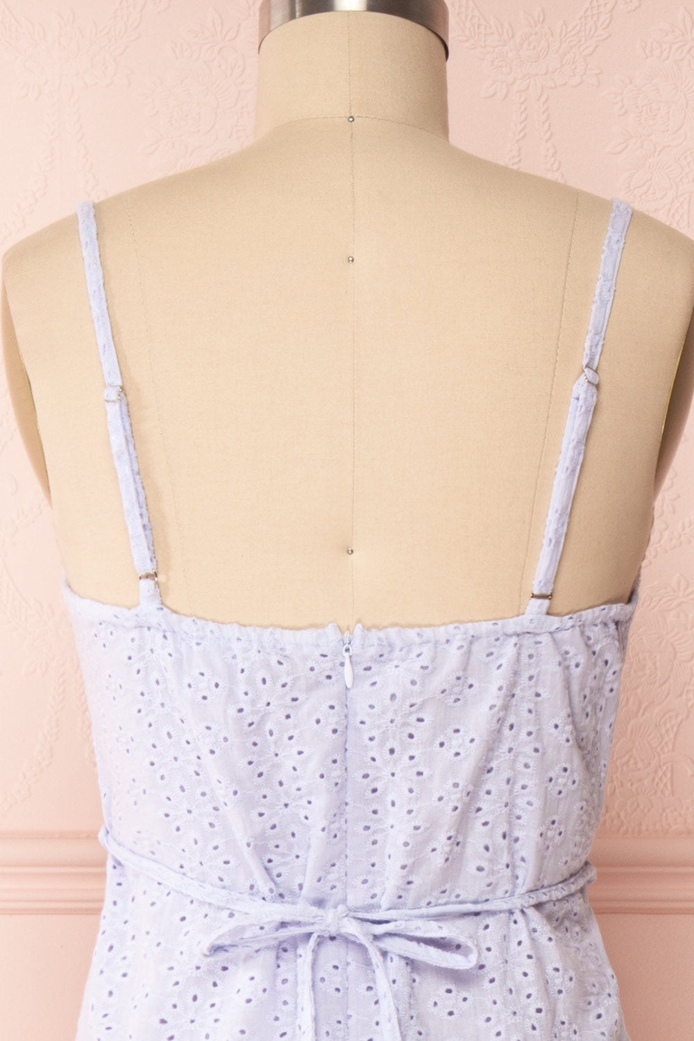 Vidia Lavender Openwork Short Dress | Boutique 1861 back close up