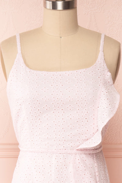 Vidia Peony Light Pink Openwork Short Dress | Boutique 1861 front close up