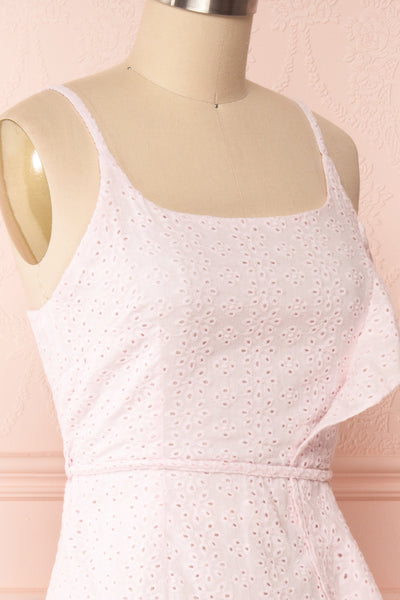 Vidia Peony Light Pink Openwork Short Dress | Boutique 1861 side close up