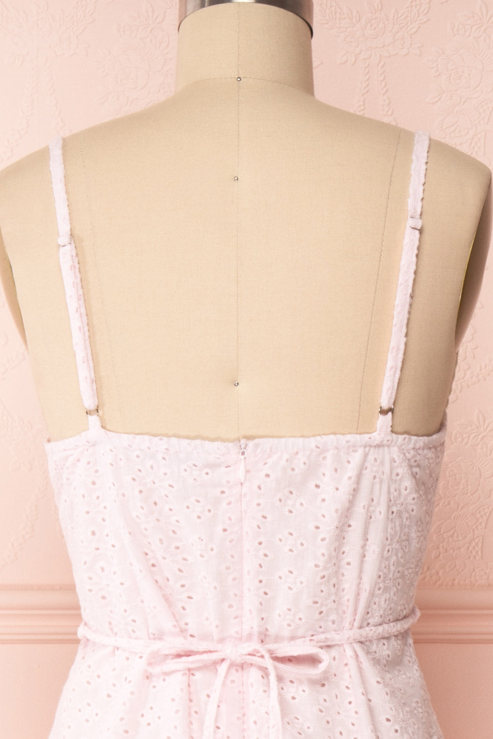 Vidia Peony Light Pink Openwork Short Dress | Boutique 1861 back close up