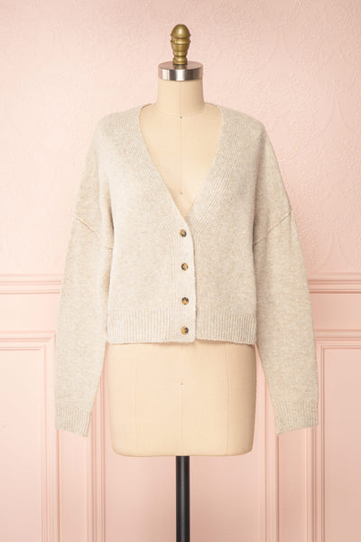 Vikep Beige Knitted Button-Up Cardigan | Boutique 1861 front view