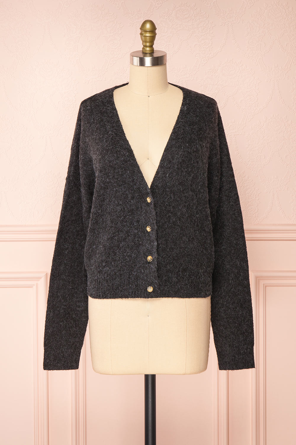 Vikep Black Knitted Button-Up Cardigan | Boutique 1861 front view 