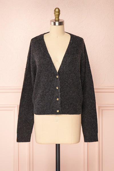 Vikep Black Knitted Button-Up Cardigan | Boutique 1861 front view