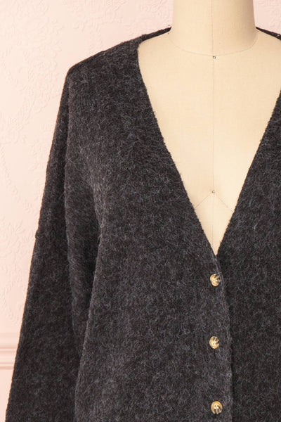 Vikep Black Knitted Button-Up Cardigan | Boutique 1861 front close-up