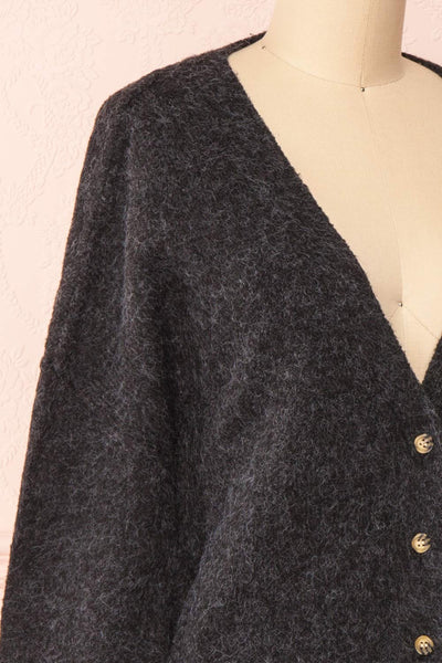 Vikep Black Knitted Button-Up Cardigan | Boutique 1861 side close-up