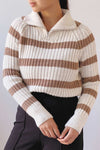 Villaggio Ivory Quarter-Zip Striped Ribbed Knit Sweater on model