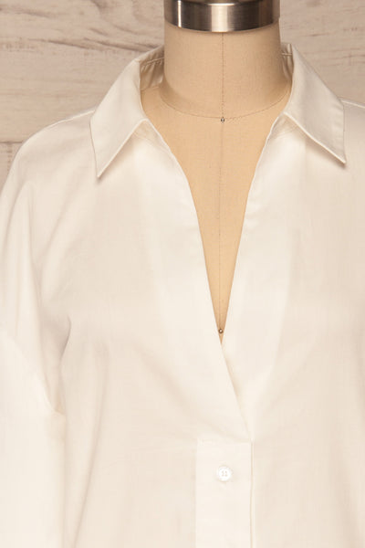 Vimioso White Cotton Long Sleeve Shirt | La petite garçonne front close up